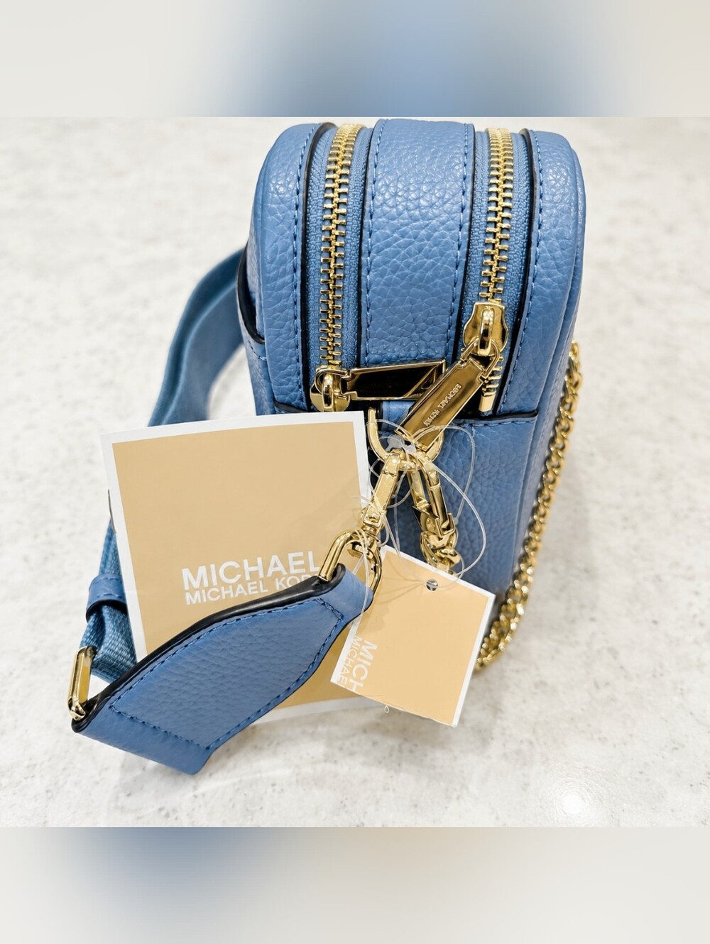 NWT Michael Kors Bryant Medium Camera Crossbody French Blue Pebbled Leather - Picture 6 of 9